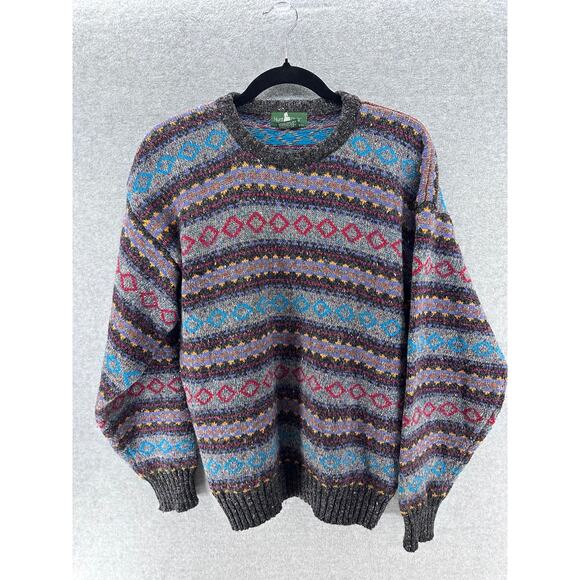 Hunt Club Other - VTG Hunt Club Mens sz L Wool Knit Sweater Blue Gray Red Stripes Grandpa Academia